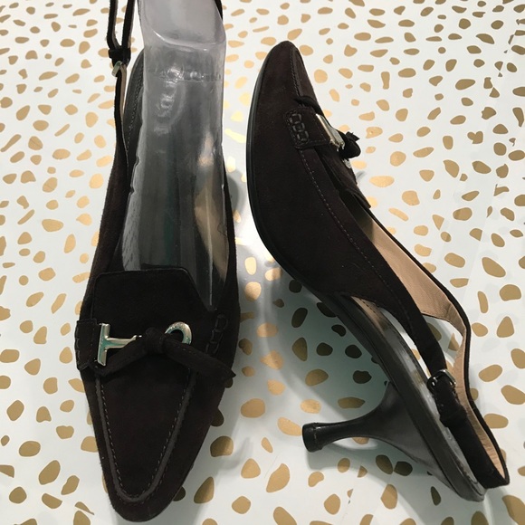 Tod's Shoes - Tod’s Brown Suede Point Sling Back Heels 10